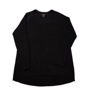 Athleta V-Neck Sweater Women Small Black Ribbed High-Low Raglan Sleeve Good